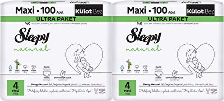Sleepy Külot Bebek Bezi Natural Beden:4 (7-14KG) Maxi 200 Adet Süper Ekonomik Gross Pk