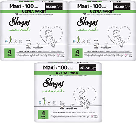 Sleepy Külot Bebek Bezi Natural Beden:4 (7-14KG) Maxi 300 Adet Ekonomik Fırsat Gross Pk