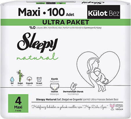 Sleepy Külot Bebek Bezi Natural Beden:4 (7-14KG) Maxi 300 Adet Ekonomik Fırsat Gross Pk
