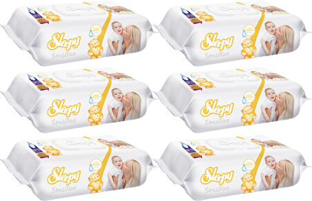 Sleepy Islak Havlu Mendil 90 Yaprak Sensitive 6 Lı Set Plastik Kapaklı