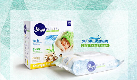 Sleepy Islak Havlu Mendil Pamuklu Yenidoğan Natural Bambu 40 Yaprak 12 Li Set+Bakım Örtüsü 2 Li Set