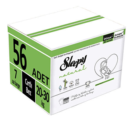 Sleepy Bebek Bezi Natural Beden:7 (20-30Kg) XX Large 56 Adet (2PK*28)