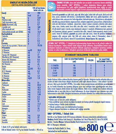 Sma Optipro 800GR No:1 Bebek Sütü (0-6 Ay) (4 Lü Set)