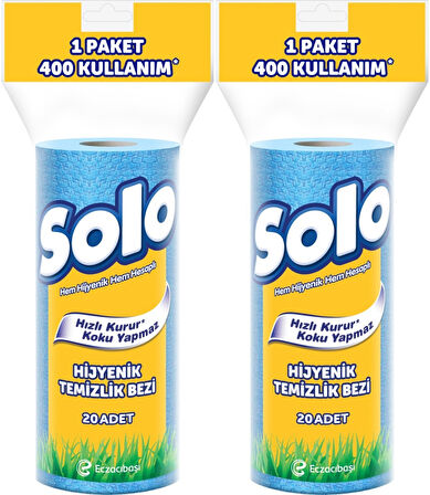 Solo Hijyenik Temizlik Bezi (İç adet 20 Li) (Kokusuz ve Hızla Kuruyan) (2 Li Set)
