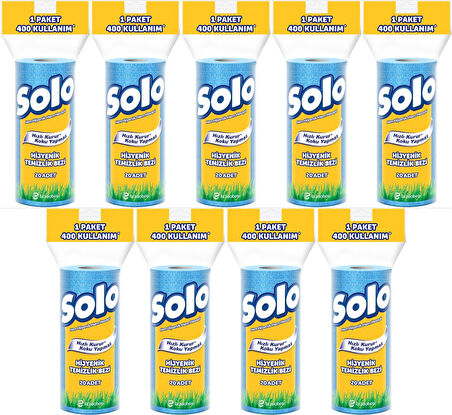 Solo Hijyenik Temizlik Bezi (İç adet 20 Li) (Kokusuz ve Hızla Kuruyan) (9 Lu Set)