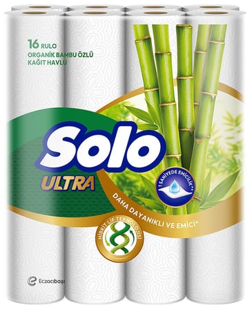 Solo Ultra Kağıt Havlu 32 Li Paket Rulo Organik Bambu ve Pamuk Özlü (Dev Ekonomik Pk) (2PK*16)