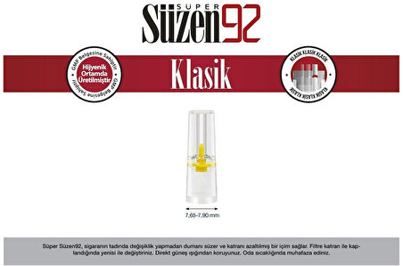 Süzen92 Klasik Sigara Ağızlık Filtresi 3456 Adet Fırsat Pk Kutu (24PK*144)