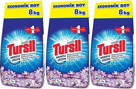 Tursil Matik Toz Çamaşır Deterjanı 24KG Leylak Bahçesi (159 Yıkama) Renkli/Beyazlar (3PK*8KG)