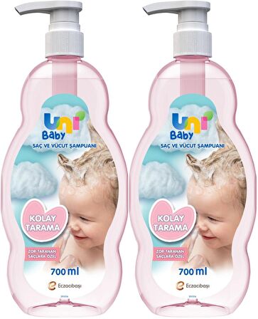 Uni Baby Bebek Kolay Tarama Saç ve Vücut Şampuanı 700ML (Pompalı) (2 Li Set)