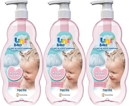 Uni Baby Bebek Kolay Tarama Saç ve Vücut Şampuanı 700ML (Pompalı) (3 Lü Set)