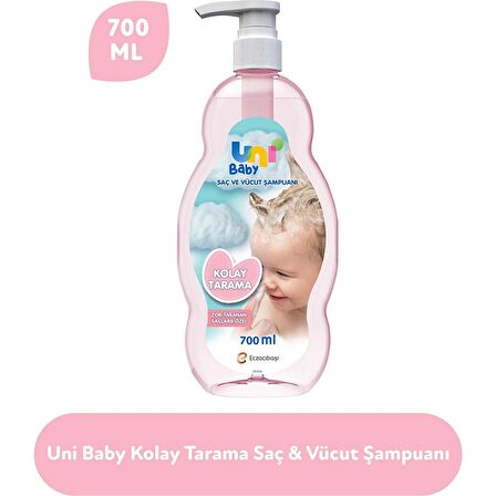 Uni Baby Bebek Kolay Tarama Saç ve Vücut Şampuanı 700ML (Pompalı) (3 Lü Set)