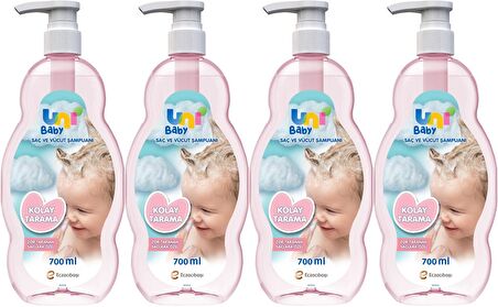 Uni Baby Bebek Kolay Tarama Saç ve Vücut Şampuanı 700ML (Pompalı) (4 Lü Set)