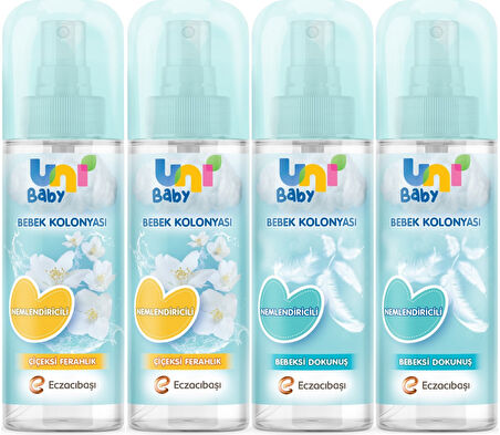 Uni Baby Bebek Kolonyası 150ML Karma Set Nemlendiricili (Bebeksi Dokunu/Çiçeksi Ferahlık) (4 Lü Set)