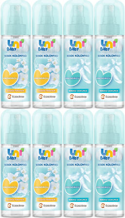 Uni Baby Bebek Kolonyası 150ML Karma Set Nemlendiricili (Bebeksi Dokunu/Çiçeksi Ferahlık) (8 Li Set)