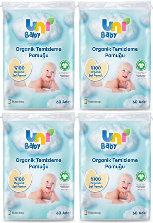 Uni Baby Bebek Temizleme Pamuğu 60 Adet Tekli Pk (4 Lü Set)