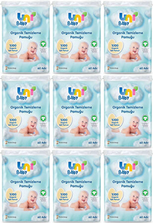 Uni Baby Bebek Temizleme Pamuğu 60 Adet Tekli Pk (9 Lu Set)