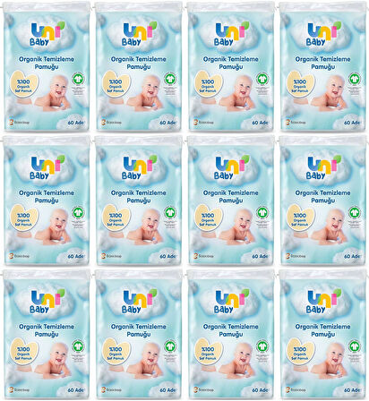 Uni Baby Bebek Temizleme Pamuğu 60 Adet Tekli Pk (12 Li Set)