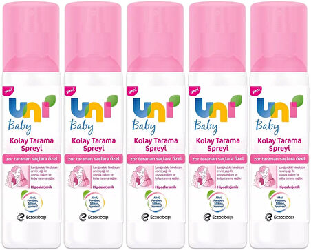 Uni Baby Kolay Saç Tarama Spreyi 200ML (Yeni) Zor Taranan Saçlara Özel (5 Li Set)