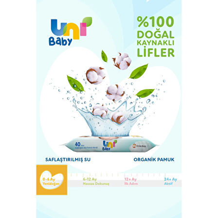 Uni Baby Islak Havlu Hassas Yeni Doğan 40 Yaprak (6 Lı Set) 240 Yaprak (Narin Ciltler için) (2PK*3)