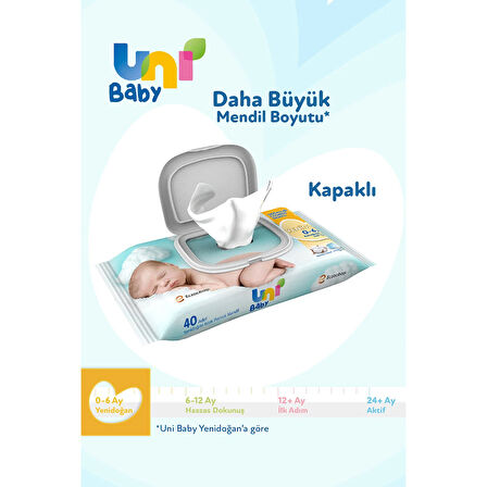 Uni Baby Islak Havlu Hassas Yeni Doğan 40 Yaprak (27 Li Set) 1080 Yaprak (Narin Ciltler için) (9PK*3)