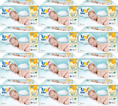 Uni Baby Islak Havlu Hassas Yeni Doğan 40 Yaprak (36 Lı Set) 1440 Yaprak (Narin Ciltler için) (12PK*3)