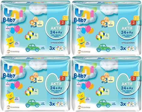 Uni Baby Islak Havlu Aktif / Oyna & Öğren 52 Yaprak (12 Li Set) 624 Yaprak (4PK*3)