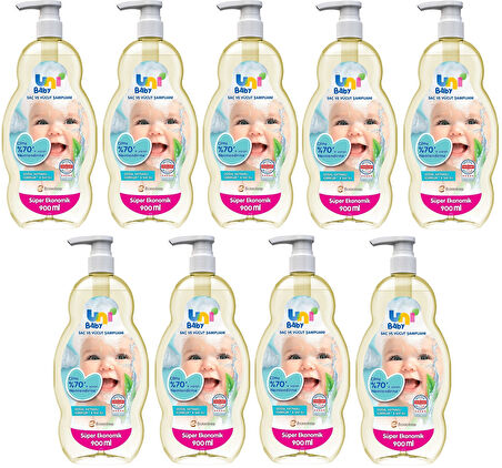 Uni Baby Bebek Saç ve Vücut Şampuanı 900ML Klasik (Pompalı) (9 Lu Set)