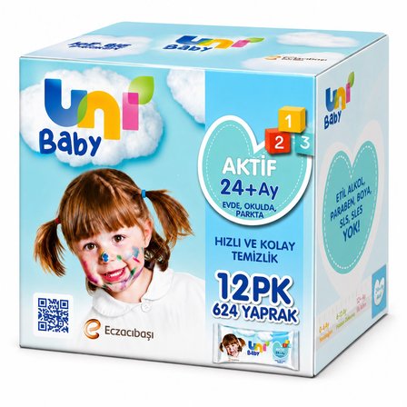 Uni Baby Islak Havlu Mendil 52 Yaprak Aktif 12 Li Set (3PK*4)  624 Yaprak