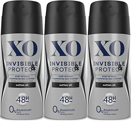 XO Deodorant 150ML Men-Erkek Invisible & Protect (3 Lü Set)