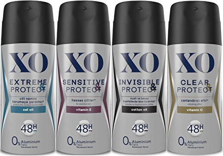 XO Deodorant 150ML Men-Erkek Extreme-Sensitive-Insivible-Clear & Protect (Karma 4 Lü Set)