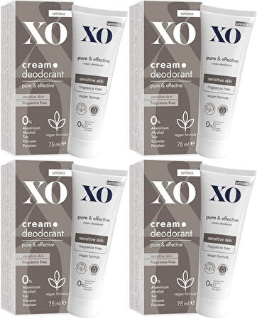 XO Krem Deodorant 75ML Unisex Pure & Effective Kokusuz (4 Lü Set)