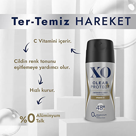 XO Deodorant 150ML Men-Erkek Clear & Protect (2 Li Set)