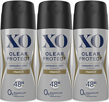 XO Deodorant 150ML Men-Erkek Clear & Protect (3 Lü Set)