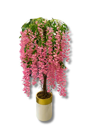 Pembe Akasya 175 Cm Yapay Ağaç 30x30 Gold Kemerli Saksı
