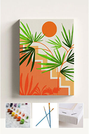 Sayılarla Boyama Çerçeveli Hobi Seti Numaralı Tuval Fırça Boya PALMİYE Dahil Kasnaklı 40X50 Cm