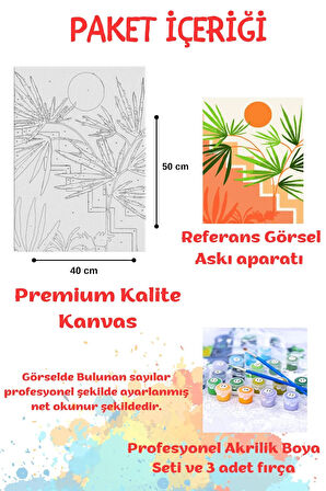 Sayılarla Boyama Çerçeveli Hobi Seti Numaralı Tuval Fırça Boya PALMİYE Dahil Kasnaklı 40X50 Cm