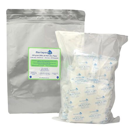 Marispacks 250 g x 5 adet silikajel nem alıcı paket (nonwoven, aluminyum doypack ambalajda)