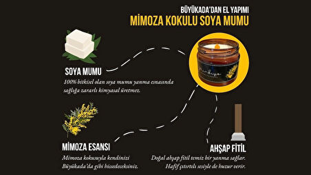 Büyükada'dan Mimoza Kokulu Soya Mumu (Ahşap Fitilli)