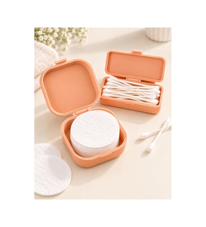 Kulak Çubuğu Ve Pamuk Seyahat Kabı 3d Baskı Taşınabilir Hijyenik Organizer Pastel Turuncu