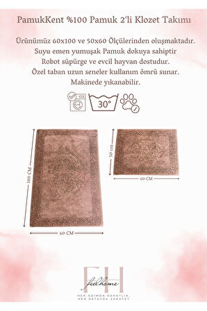 Pamukkent Yumuşacık, Süper Emici 2'li 100% Pamuk Ultra Lüks Banyo Paspası Seti