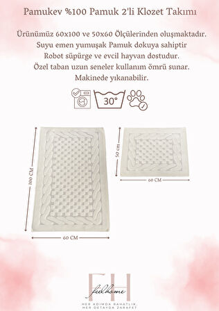 Kapadokya Yumuşacık, Süper Emici 2'li 100% Pamuk Ultra Lüks Banyo Paspası Seti