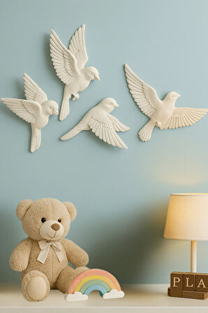 4’lü 3D Kuş Duvar Dekoru Dekoratif Reçine Dekor Modern, Bohem Duvar Dekoru Ev, Ofis Süsleme