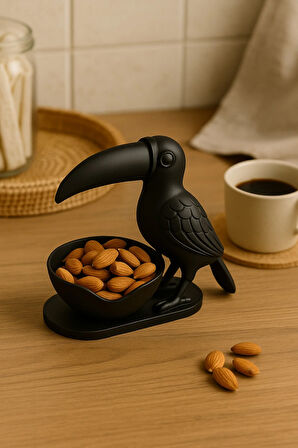 3D Siyah Kuş Figürlü Kuruyemiş, Kahve Yanı Sunum, Takı Organizeri, Anahtarlık Çok Amaçlı 15 x 12 cm