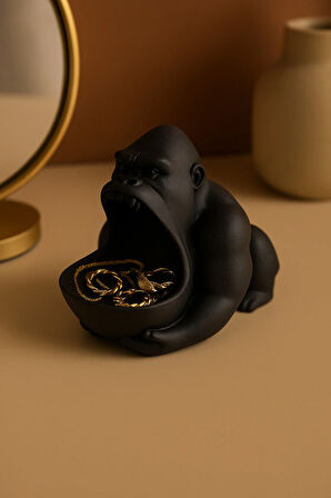 3D Reçine Goril Figürlü Takı Organizer, Yüzük, Bileklik ve Kolye Sunumluk 16 x 14 cm