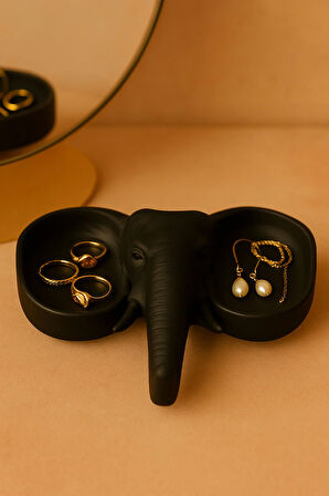 Siyah Fildişi Figürlü Sunumluk Banyo Sabunluk, Kahvaltı Tabağı, Takı Organizeri, Mumluk 15 x 15 cm