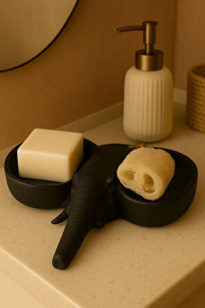 Siyah Fildişi Figürlü Sunumluk Banyo Sabunluk, Kahvaltı Tabağı, Takı Organizeri, Mumluk 15 x 15 cm