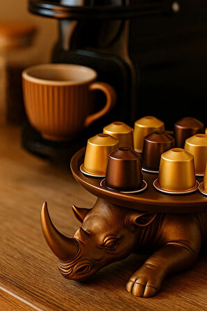 Dekoratif Gergedan Sunumluk Çok Amaçlı Pratik Ev Gereçleri Kahve (Vegan Üretim)