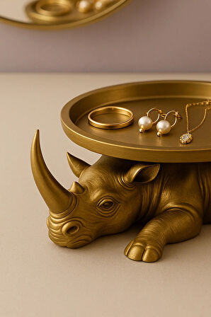 Dekoratif Tasarım Gold Gergedan Sunum Not Pratik Gereç Vegan Üretim 14 X 14 Cm