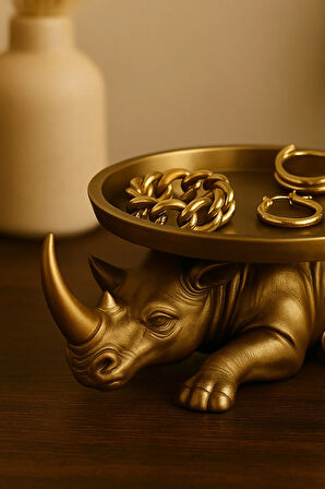 Dekoratif Tasarım Gold Gergedan Sunum Not Pratik Gereç Vegan Üretim 14 X 14 Cm