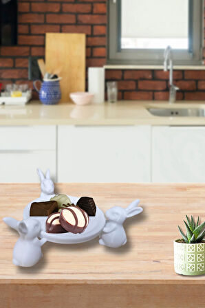 Dekoratif Şekerlik Sunumluk Tavşan Figürlü 15 Cm